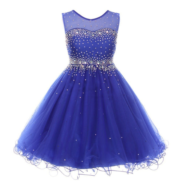 Little Girls Royal Blue Sparkling Rhinestone Illusion Tulle Party Formal Dress 4-6 - SophiasStyle.com